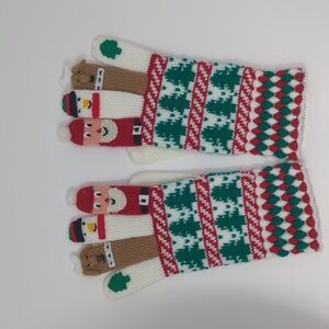 Hand Knit Vintage Christmas themed gloves